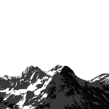 Mountain with pine trees and landscape black on white background. Hand drawn Stock Illustration