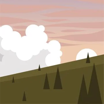 Mountain with pine trees with clouds vector design 库存插图
