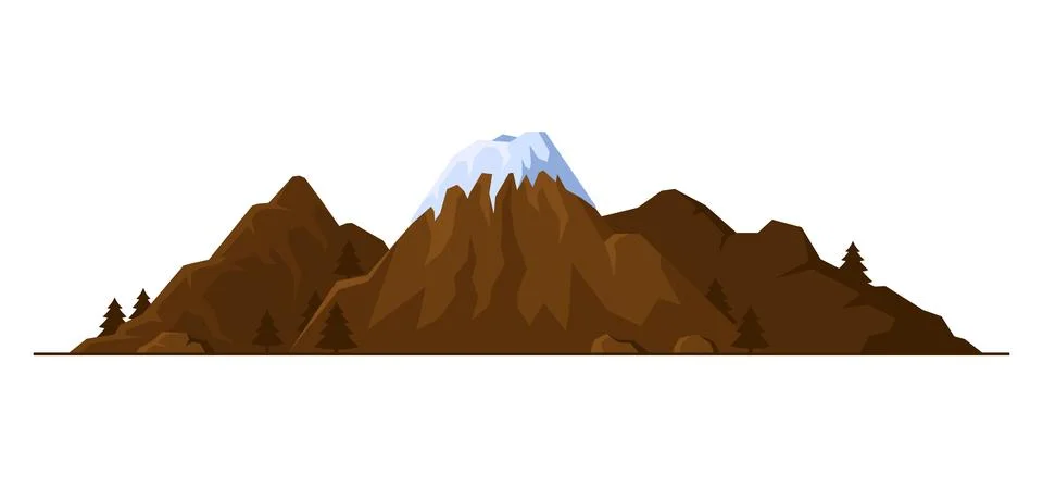 Mountain with Pine Trees Landscape on White Background. Vector Stock Illustration