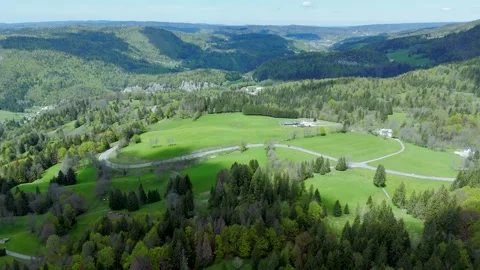Mountain Plains Landscape Drone shot, Jura, Les Rousses Stock Footage 275064547