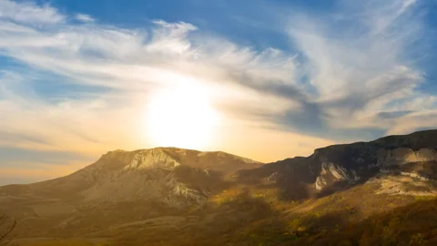 Mountain plateau in a clouds at the sunset Stock Footage 261156664