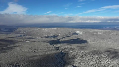 The mountain plateau is covered with dense forest, a beautiful winter landscape Stock Footage 116787449