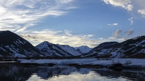 Mountain pond sunset timelapse Stock Footage 107693648