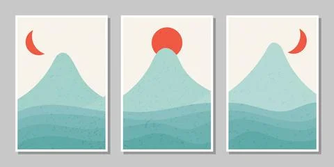 Mountain posters with gradation color Stock Illustration