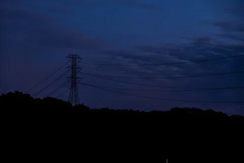 Mountain Power Line at Dusk Stock Photos
