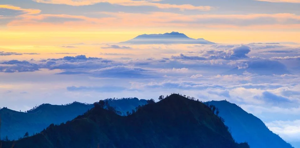 Mountain rage at sunrise, East Java, , Indonesia Stock Photos