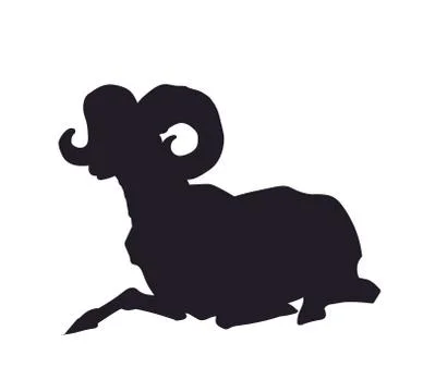 Mountain ram lying, silhouette, vector Stock Illustration