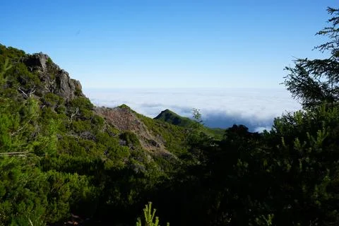 Mountain Range Above Clouds on PR1 Trail, Madeira Stock-Fotos