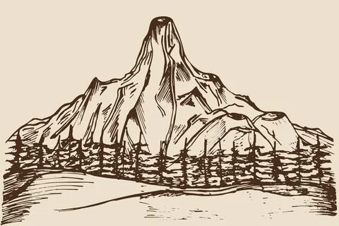 Mountain range against the background of forest. Vector illustration, mountains Stock Illustration