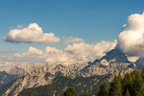 Mountain Range and the Peak of the Mount Mangart - Italy Slovenia Border Stock Photos