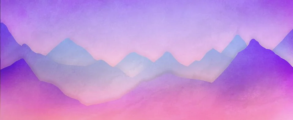 Mountain range background illustration in soft purple pink and blue with whit Stock Illustration