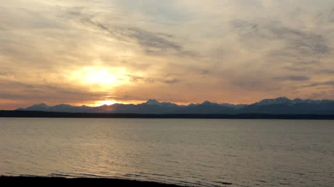 Mountain Range Beach Sunset Scene Video stock 25141287