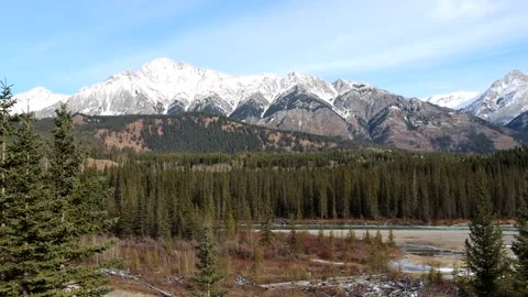 Mountain Range Between Banff and Lake Louise Stock Footage 144967087