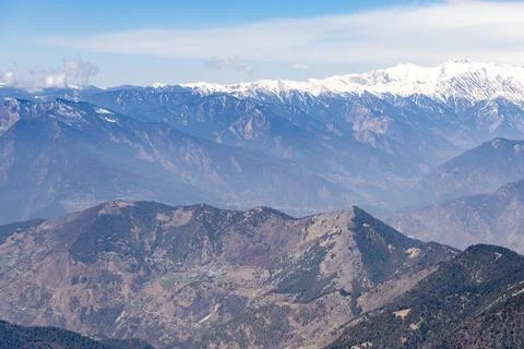 Mountain range with bright blue sky at morning 写真素材