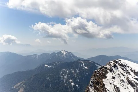 Mountain range with bright blue sky at morning 写真素材