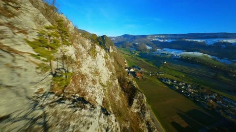 Mountain range with castle at the end. fpv drone Stock Footage 195973333