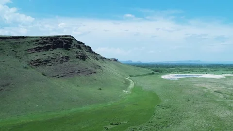Mountain range of chests in the steppes of Khakassia in summer. aerial video Stock Footage 156171140