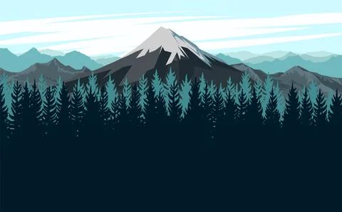 Mountain range with cliffs, rocks and peaks. Sky with clouds. Landscape with Stock Illustration