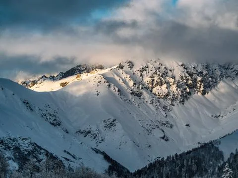 Mountain range in clouds 스톡 사진