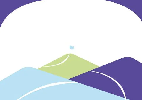 Mountain Range Drawing With Road Leading To Raised Flag At The Top. Different Stock Illustration