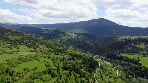 Mountain range at early spring. Aerial drone view of mountain plateau Stock Footage 154830855