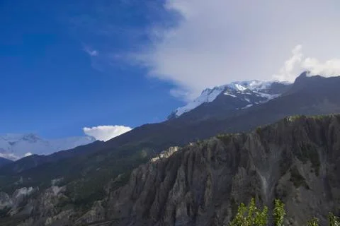 Mountain range on the eastern side of the Annapurna circuit. Stock Photos