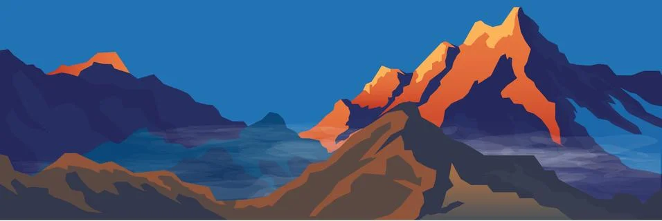 Mountain range in the fog Stock Illustration
