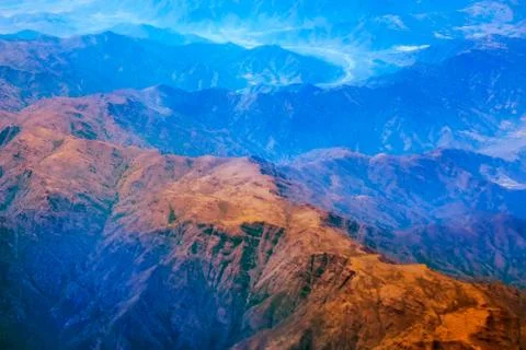 Mountain range form the airplane Stock Photos