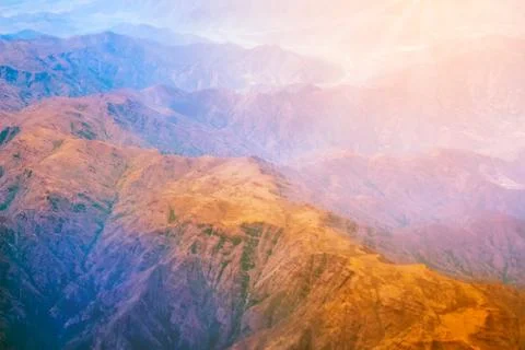 Mountain range form the airplane Stock Photos