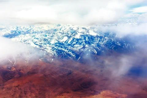 Mountain range form the airplane Stock Photos