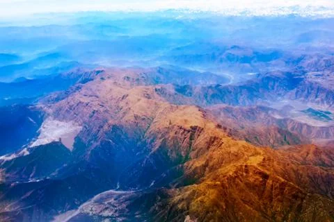 Mountain range form the airplane Stock Photos