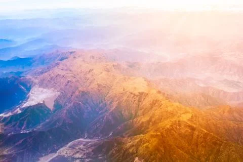 Mountain range form the airplane Stock Photos