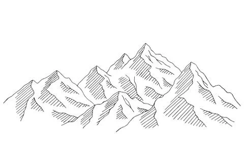 Mountain range graphic black white landscape sketch illustration vector Illustrazione stock