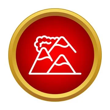 Mountain range icon showing volcano erupting on a red circle Stock Illustration