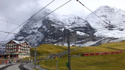 Mountain range Jungfrau and Eiger near Interlaken Switzerland Stock Footage 89931352