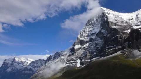 Mountain range Jungfrau and Eiger near Interlaken Switzerland Stock Footage 89979081