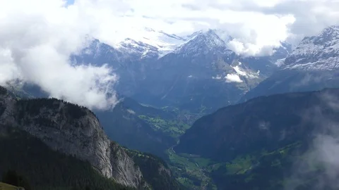 Mountain range Jungfrau and Eiger near Interlaken Switzerland Stock Footage 90000167