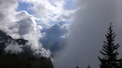 Mountain range Jungfrau and Eiger near Interlaken Switzerland Stock Footage 90013472