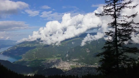 Mountain range Jungfrau and Eiger near Interlaken Switzerland Stock Footage 90015143
