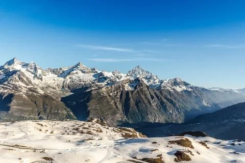 Mountain Range Landscape with Blue Sky at Alps Region, Zermatt, Switzerland Stock Photos