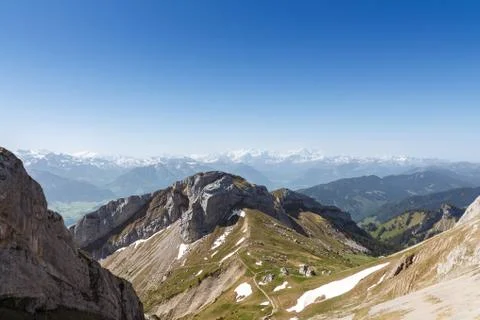 Mountain Range Landscape with Blue Sky from Pilatus Peak Foto stock