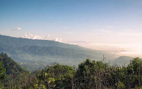 Mountain range landscape in evening Stock Photos