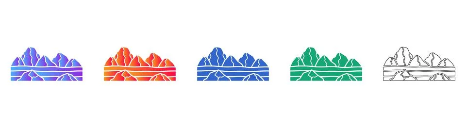 Mountain Range Landscape Icons in Five Styles Stock Illustration