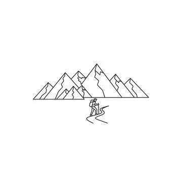 Mountain range landscape line art icon Stock Illustration