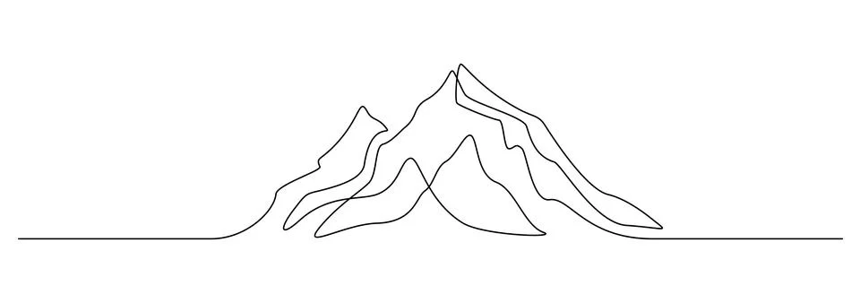 Mountain range landscape in one continuous line drawing. Web banner with mounts Stock Illustration