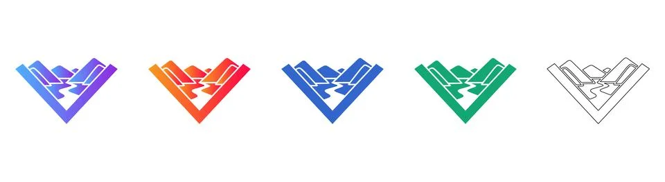 Mountain Range Landscape V Shape Icon Set Stock Illustration