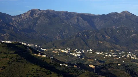 Mountain Range, Landscape, Wide Shot, Panning, Town, Outdoors, Day, 20 Seconds Video stock 95854901