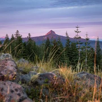 A mountain range with a large rock in the foreground. The rock is Union Peak 写真素材