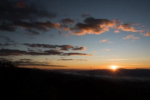 Mountain range in the morning, Silhouette layer mountain Stock Photos