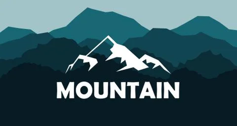 Mountain range with pine tree forest in minimal landscape view style Stock Illustration